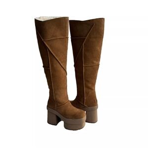 UGG NEW HEIGHTS PLATFORM XTRA CHESTNUT OVER THE KNEE SUEDE BOOTS US 5.5